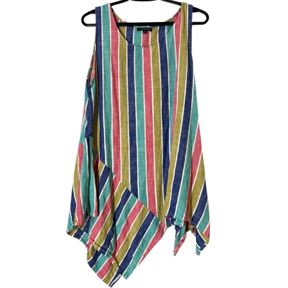 For Cynthia Rainbow Striped Asymmetrical Tunic Tank Womens Sz L Lagenlook - Picture 1 of 7